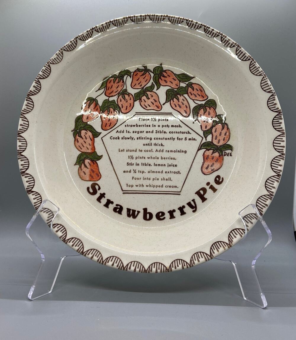 Vintage Stoneware Strawberry Pie Plate / Recipe Plate Signed Dee